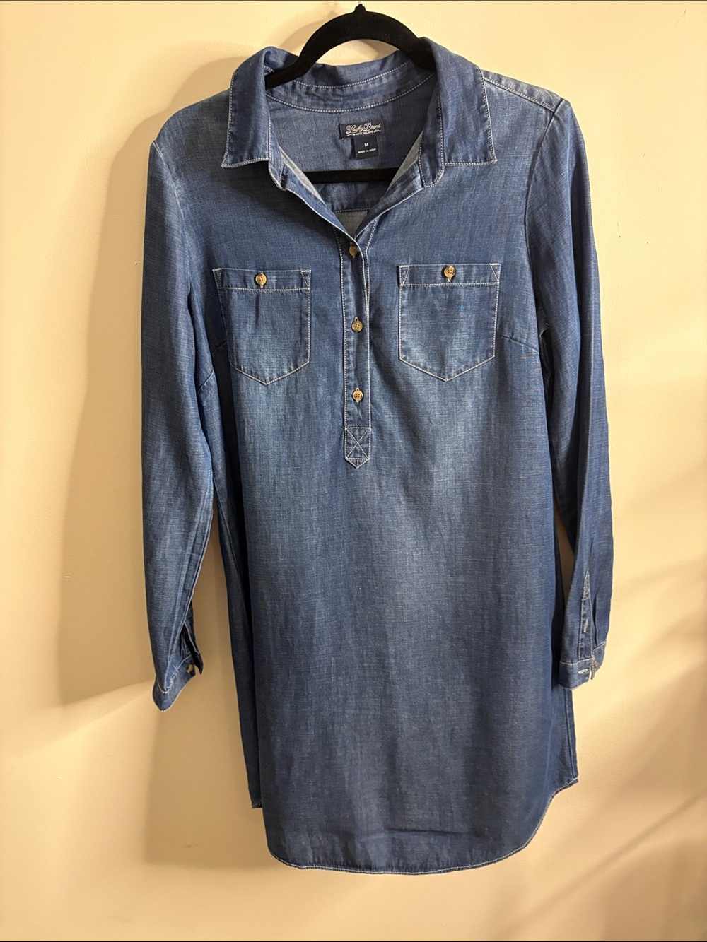 Lucky Brand Denim-Style Long Sleeve Shirt Dress in Blue